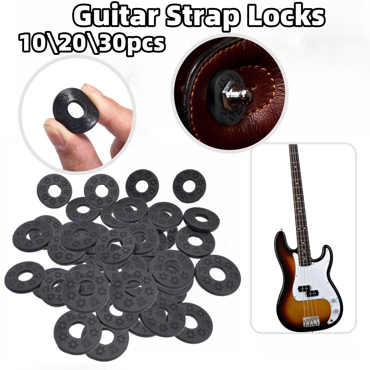 AliExpress 10/20/30Pcs Guitar Strap Locks Blocks Rubber Material Safety Lock Protector for Bass Ukulele Acoustic Classic Guitar Accessories