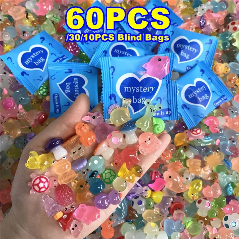 AliExpress 10/20/60PCS Surprise Blind Bags Luminous Animal Mushroom Figurines Miniature Mystery Bag For Potted Dollhouse Fairy Garden Decor