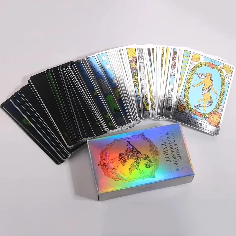 AliExpress 10.3*6cm Rainbow Holographic Tarot Deck, Tarot Cards With Guidebook Set, Divination Board Game Tarot Kit for Beginners, view 2