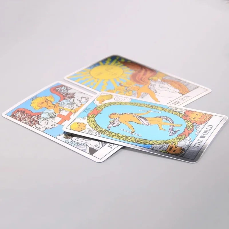 AliExpress 10.3*6cm Rainbow Holographic Tarot Deck, Tarot Cards With Guidebook Set, Divination Board Game Tarot Kit for Beginners, view 3