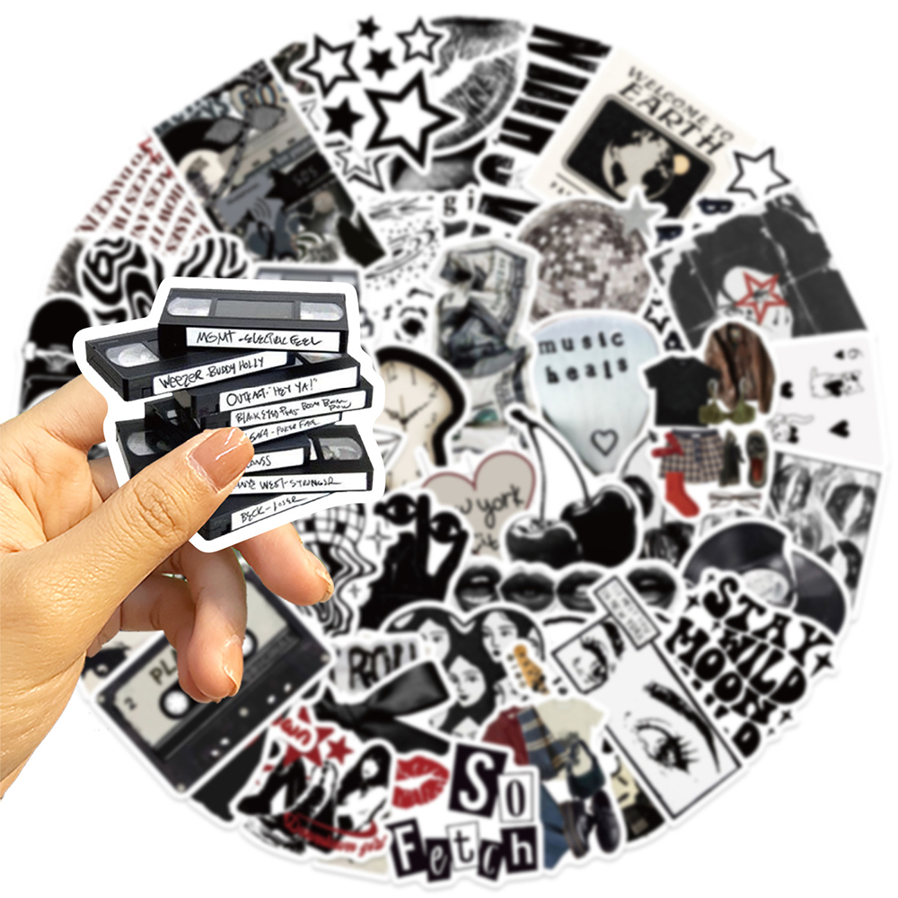 AliExpress 10/30/50pcs Black White Cartoon Y2K Aesthetic Stickers Cool Downtown Girls Decals Laptop Luggage Guitar Waterproof Sticker Decor, view 3