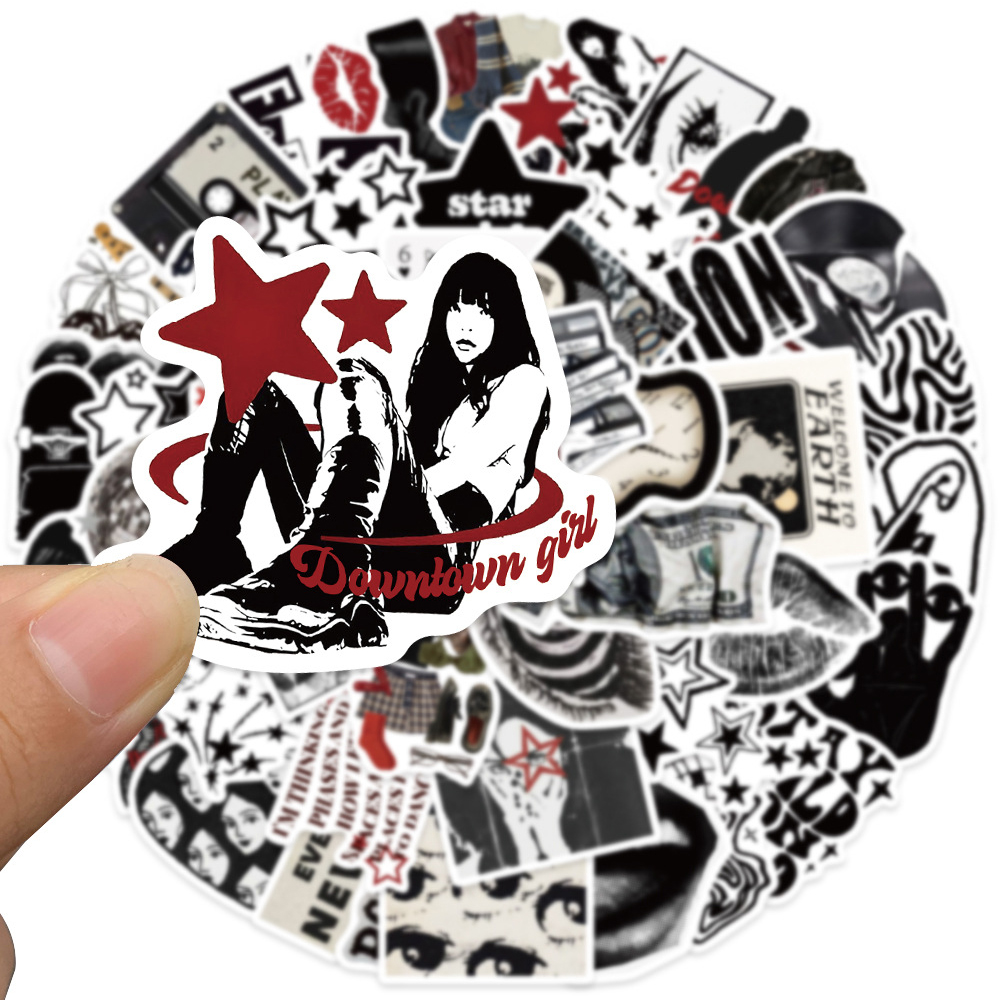 AliExpress 10/30/50pcs Black White Cartoon Y2K Aesthetic Stickers Cool Downtown Girls Decals Laptop Luggage Guitar Waterproof Sticker Decor, view 4