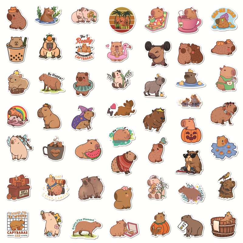 AliExpress 10/30/50PCS Cute Capybara PVC Sticker Aesthetic Decoration Scrapbooking Sketchbook Korean Stationery School Supplies, view 2