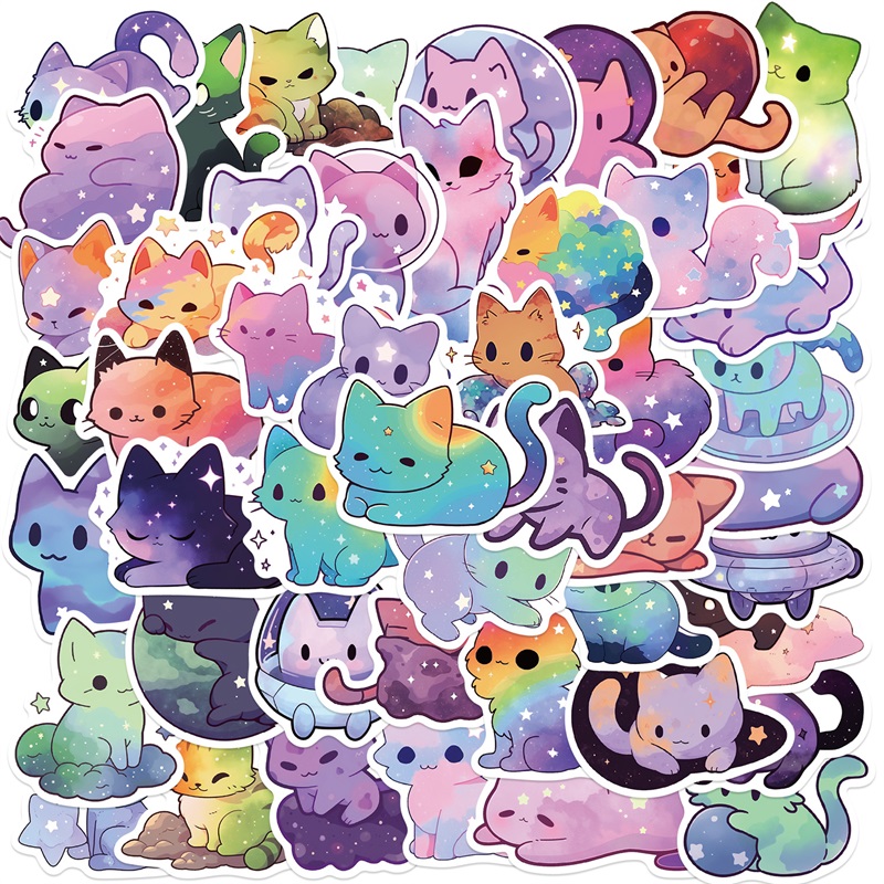 AliExpress 10/30/50PCS Cute Starry Sky Cat PVC Sticker Aesthetic Stationery Decoration Scrapbooking School Supplies