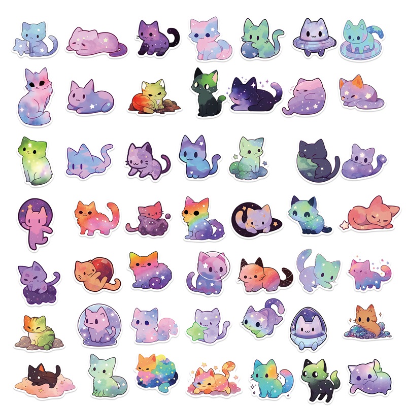 AliExpress 10/30/50PCS Cute Starry Sky Cat PVC Sticker Aesthetic Stationery Decoration Scrapbooking School Supplies, view 2
