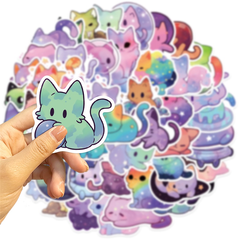 AliExpress 10/30/50PCS Cute Starry Sky Cat PVC Sticker Aesthetic Stationery Decoration Scrapbooking School Supplies, view 3