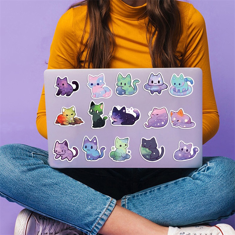 AliExpress 10/30/50PCS Cute Starry Sky Cat PVC Sticker Aesthetic Stationery Decoration Scrapbooking School Supplies, view 4