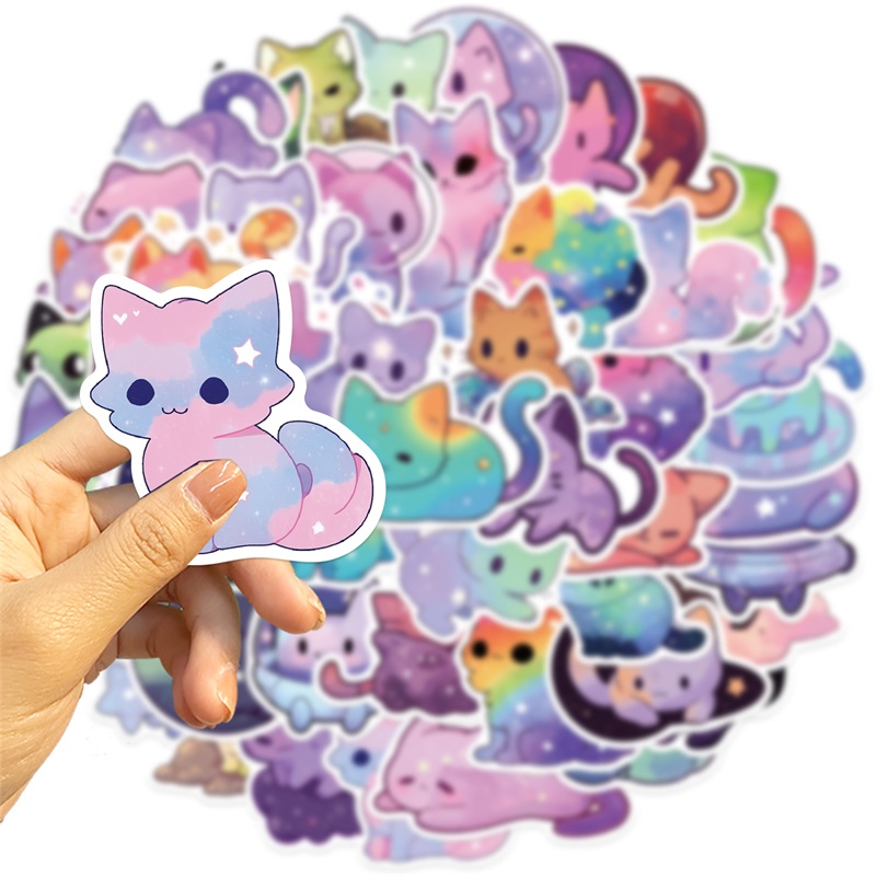 AliExpress 10/30/50PCS Cute Starry Sky Cat PVC Sticker Aesthetic Stationery Decoration Scrapbooking School Supplies, view 6