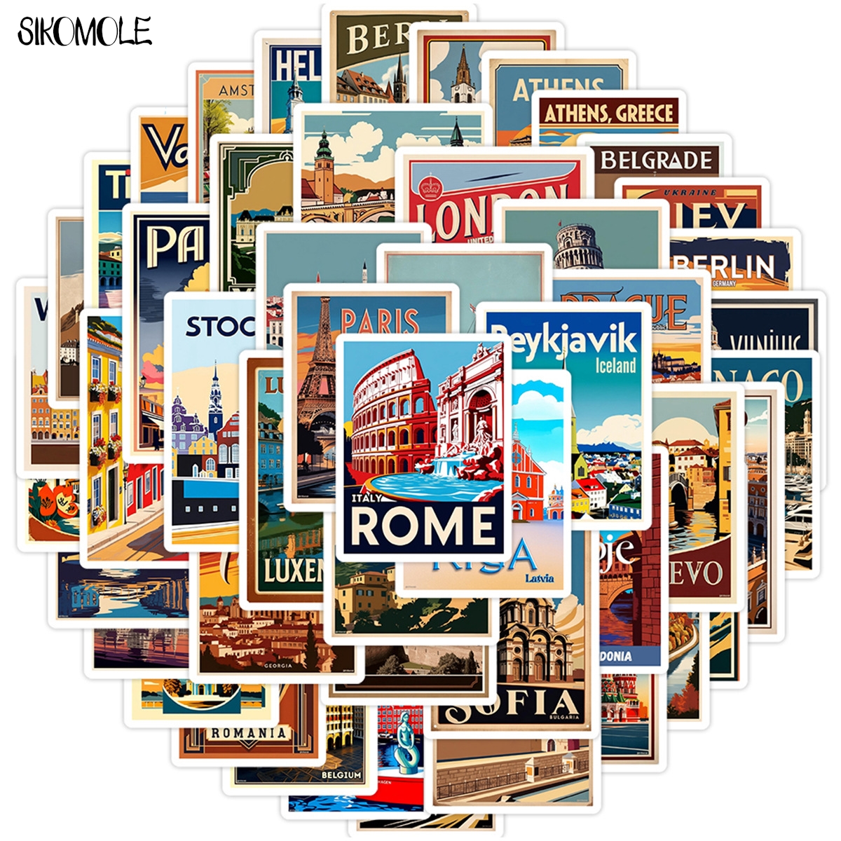 AliExpress 10/30/50PCS European Travel Stickers Aesthetic Famous Buildings DIY Decoration Toys Travel Luggage Decal Graffiti Sticker Pack