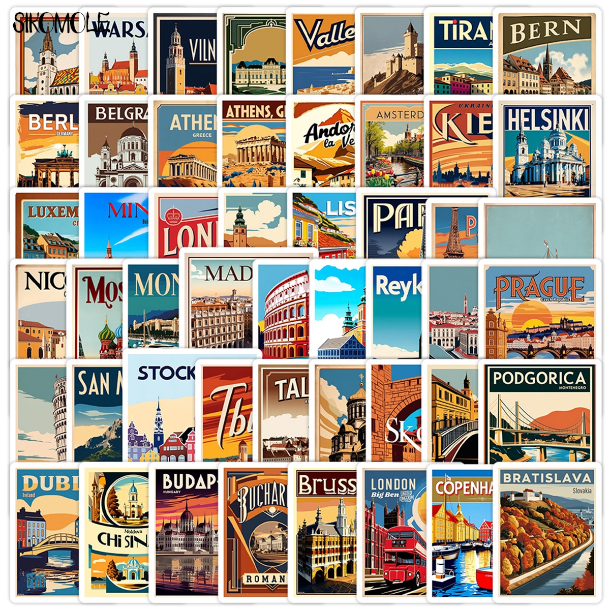 AliExpress 10/30/50PCS European Travel Stickers Aesthetic Famous Buildings DIY Decoration Toys Travel Luggage Decal Graffiti Sticker Pack, view 2