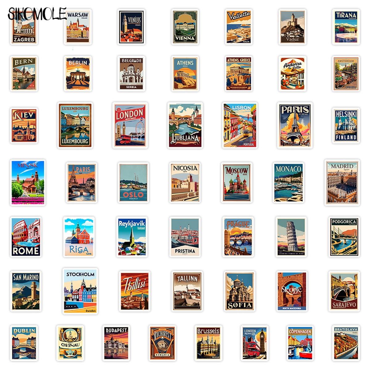 AliExpress 10/30/50PCS European Travel Stickers Aesthetic Famous Buildings DIY Decoration Toys Travel Luggage Decal Graffiti Sticker Pack, view 3