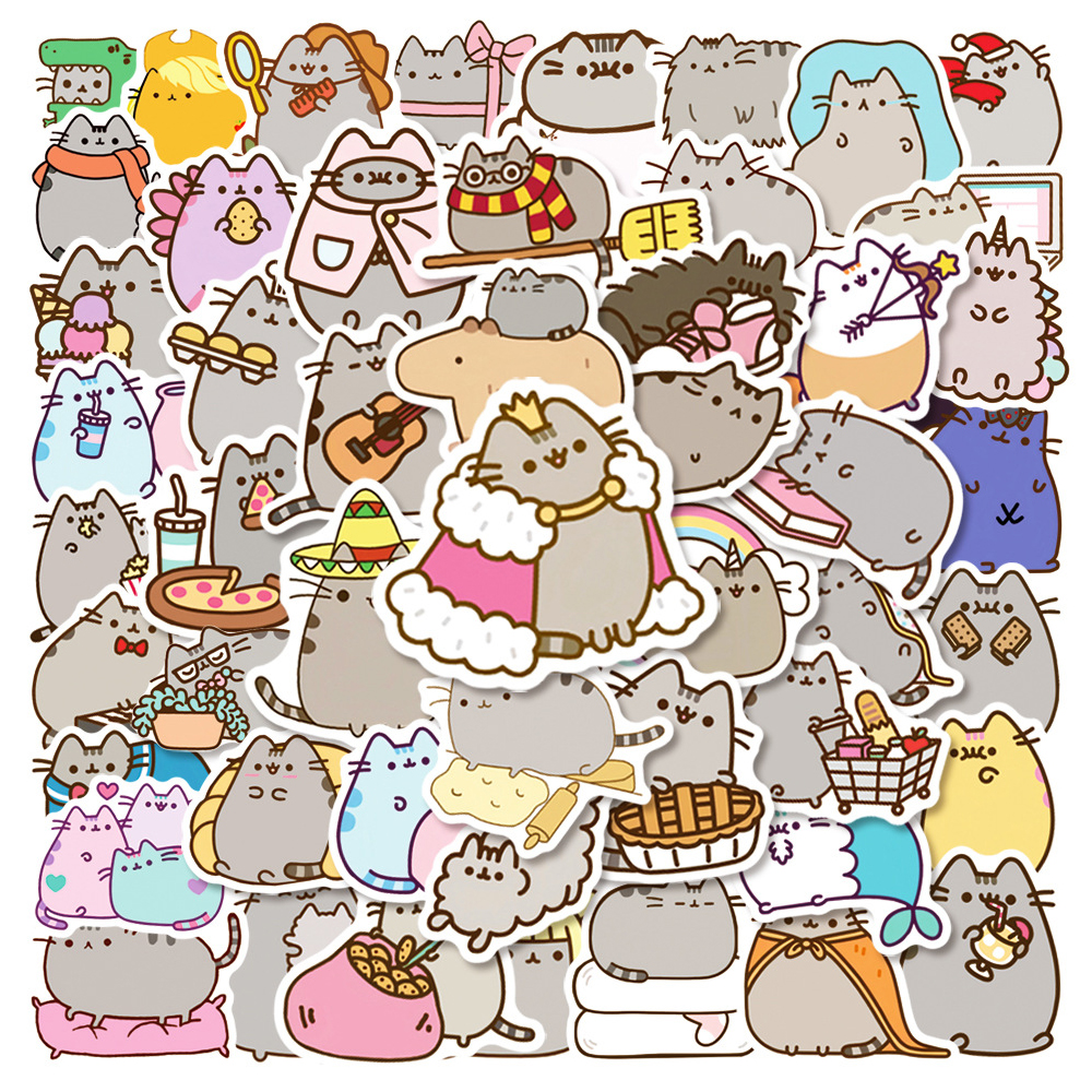 AliExpress 10/30/50pcs Funny Cartoon Grey Fat Cat Stickers Cute Animals Decals for Kids Toy Stationery Suitcase Phone Graffiti Sticker Pack