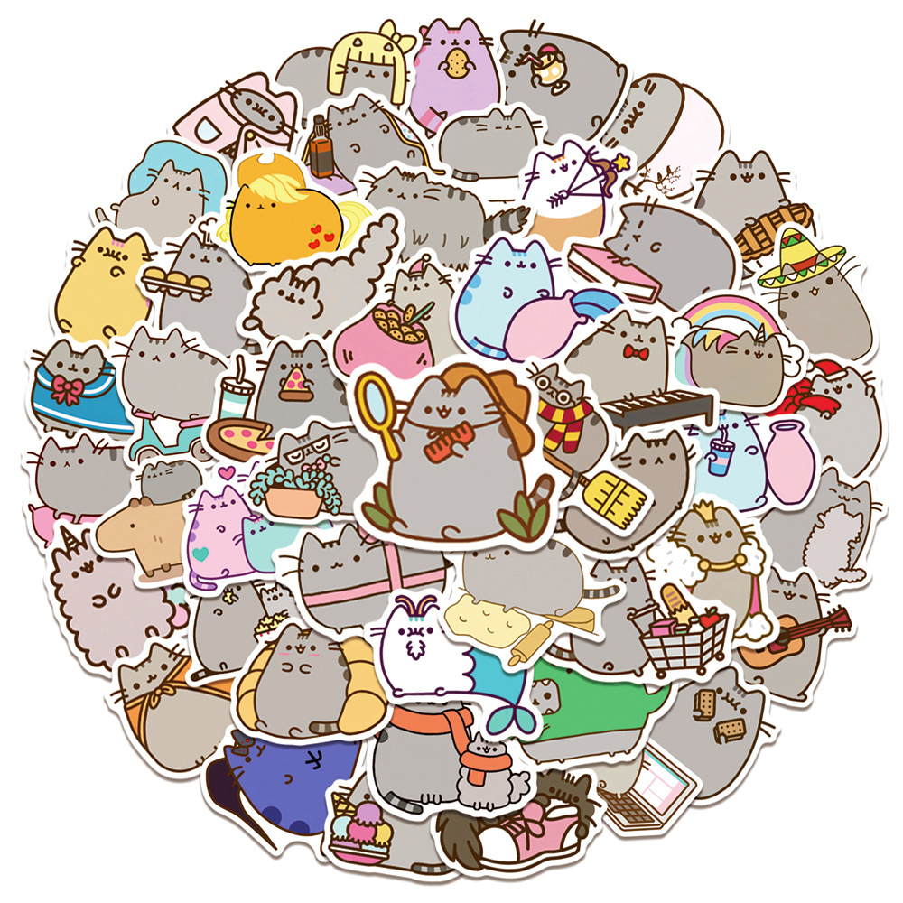 AliExpress 10/30/50pcs Funny Cartoon Grey Fat Cat Stickers Cute Animals Decals for Kids Toy Stationery Suitcase Phone Graffiti Sticker Pack, view 5