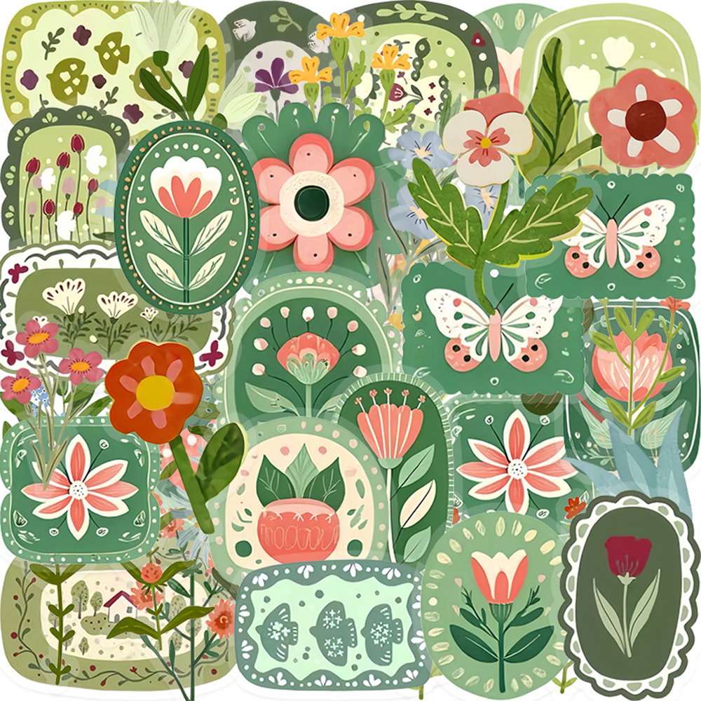 AliExpress 10/30/50pcs Vintage Floral Plant Cartoon Stickers Aesthetic Waterproof Graffiti Stationery Diary Planner Retro Decoration Decals