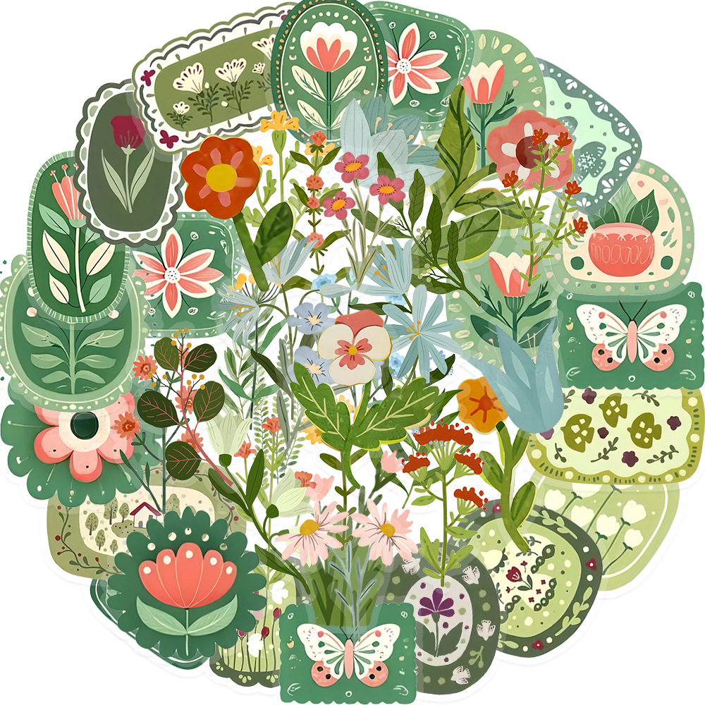 AliExpress 10/30/50pcs Vintage Floral Plant Cartoon Stickers Aesthetic Waterproof Graffiti Stationery Diary Planner Retro Decoration Decals, view 2