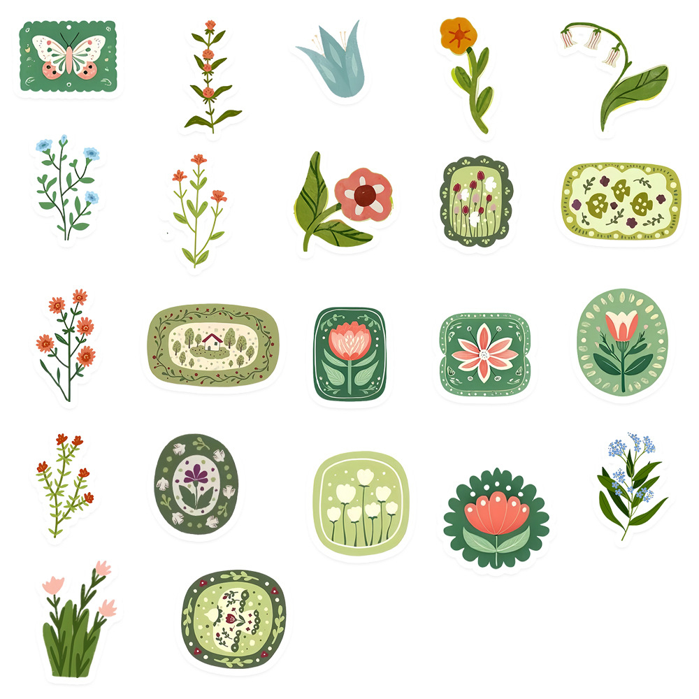 AliExpress 10/30/50pcs Vintage Floral Plant Cartoon Stickers Aesthetic Waterproof Graffiti Stationery Diary Planner Retro Decoration Decals, view 3