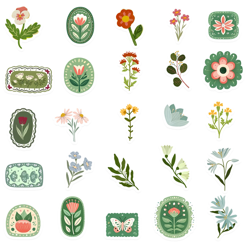 AliExpress 10/30/50pcs Vintage Floral Plant Cartoon Stickers Aesthetic Waterproof Graffiti Stationery Diary Planner Retro Decoration Decals, view 4