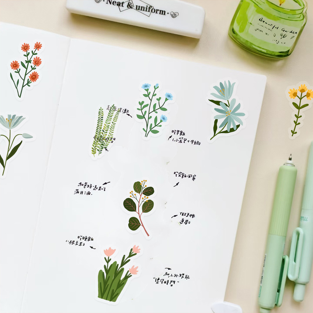 AliExpress 10/30/50pcs Vintage Floral Plant Cartoon Stickers Aesthetic Waterproof Graffiti Stationery Diary Planner Retro Decoration Decals, view 6