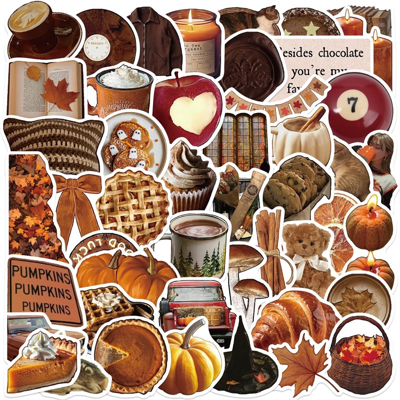 AliExpress 10/30/53PCS Kawaii Autumn Bread PVC Sticker Aesthetic Colored Decoration Scrapbooking Supplies DIY Hand Accounting for Kids