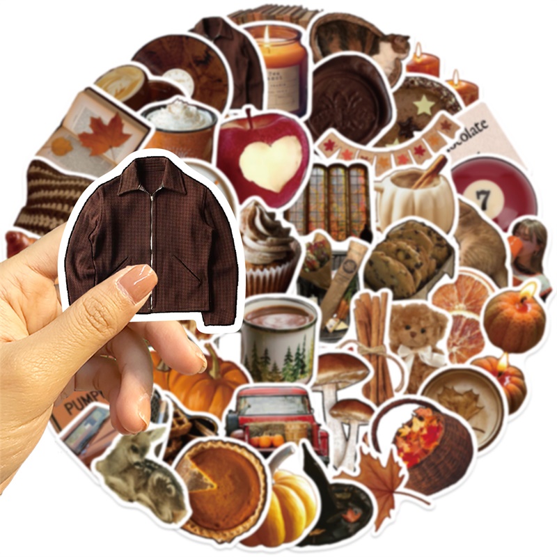 AliExpress 10/30/53PCS Kawaii Autumn Bread PVC Sticker Aesthetic Colored Decoration Scrapbooking Supplies DIY Hand Accounting for Kids, view 3