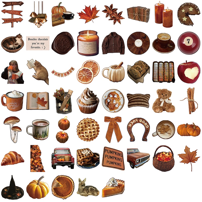 AliExpress 10/30/53PCS Kawaii Autumn Bread PVC Sticker Aesthetic Colored Decoration Scrapbooking Supplies DIY Hand Accounting for Kids, view 4