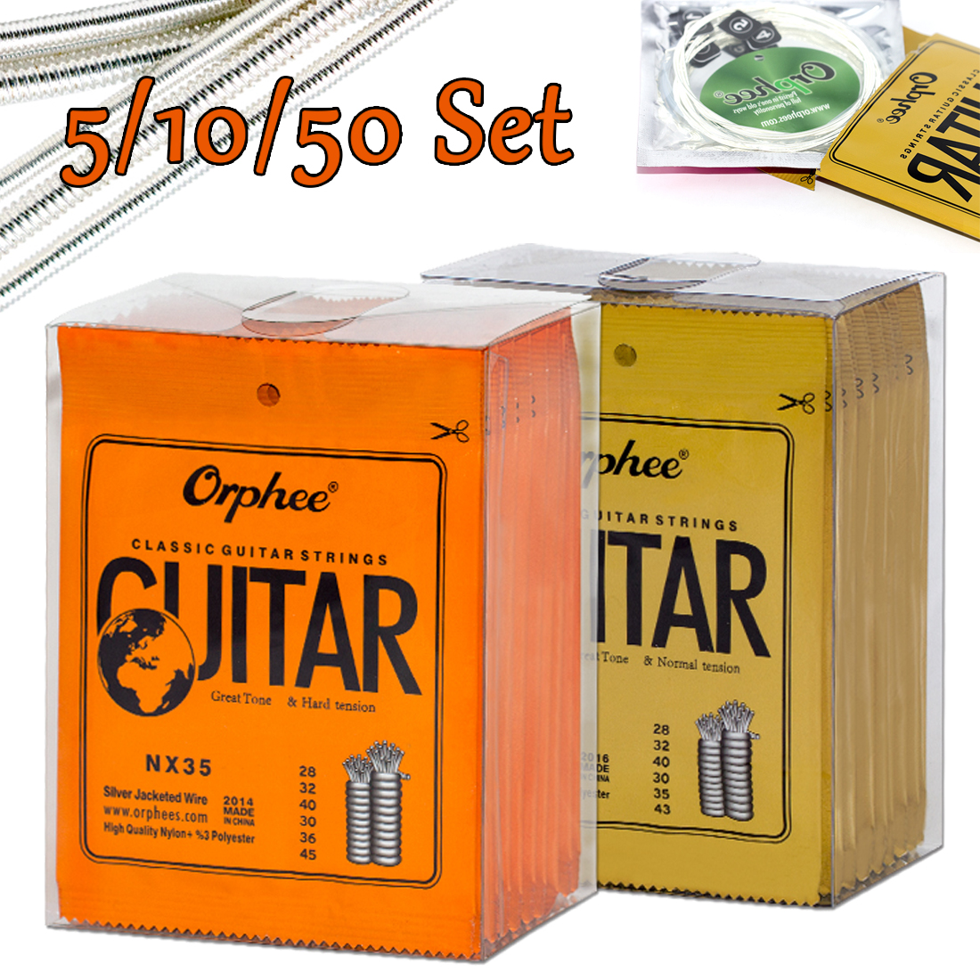 AliExpress 10/50 Set Orphee Classical Guitar Strings Silver Plated Wire Nylon Strings NX Series 6pcs/Set Beginners for Classic Guitar Part