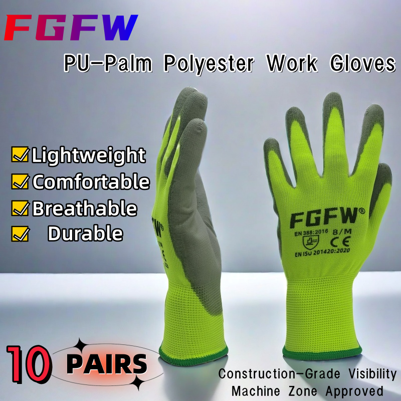AliExpress 10 Pairs PU Coated Work Gloves - Lightweight, Durable Safety Gloves EN 388/ISO20471 Certified, Sizes S/M/L/XL, view 3