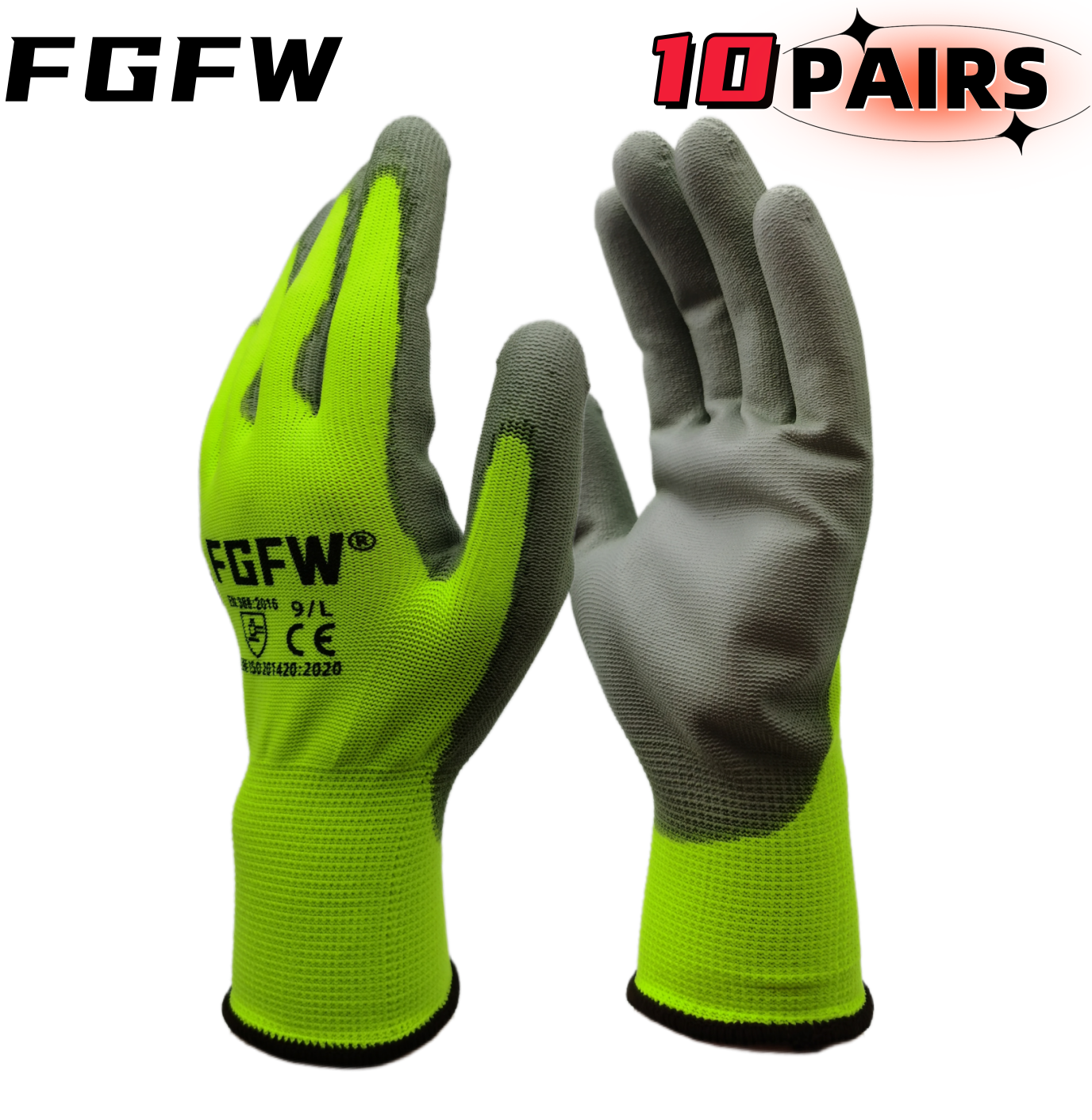 AliExpress 10 Pairs PU Coated Work Gloves - Lightweight, Durable Safety Gloves EN 388/ISO20471 Certified, Sizes S/M/L/XL, view 4