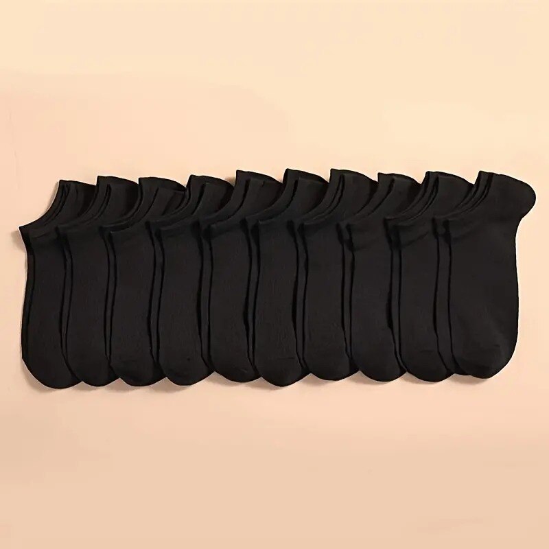 AliExpress 10 Pairs Unisex Casual Plain Color Boat Socks Thin Breathable Comfy Anti Odor Sweat-absorbing Low Cut Ankle Socks For Men Women, view 3