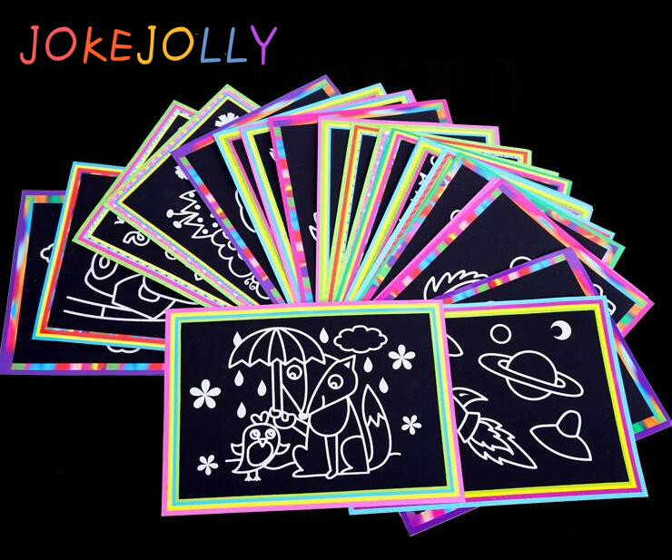 AliExpress 10 pcs 13x 9.8cm Scratch Art Paper Magic Painting Paper with Drawing Stick For Kids Toy Colorful Drawing Toys, view 2