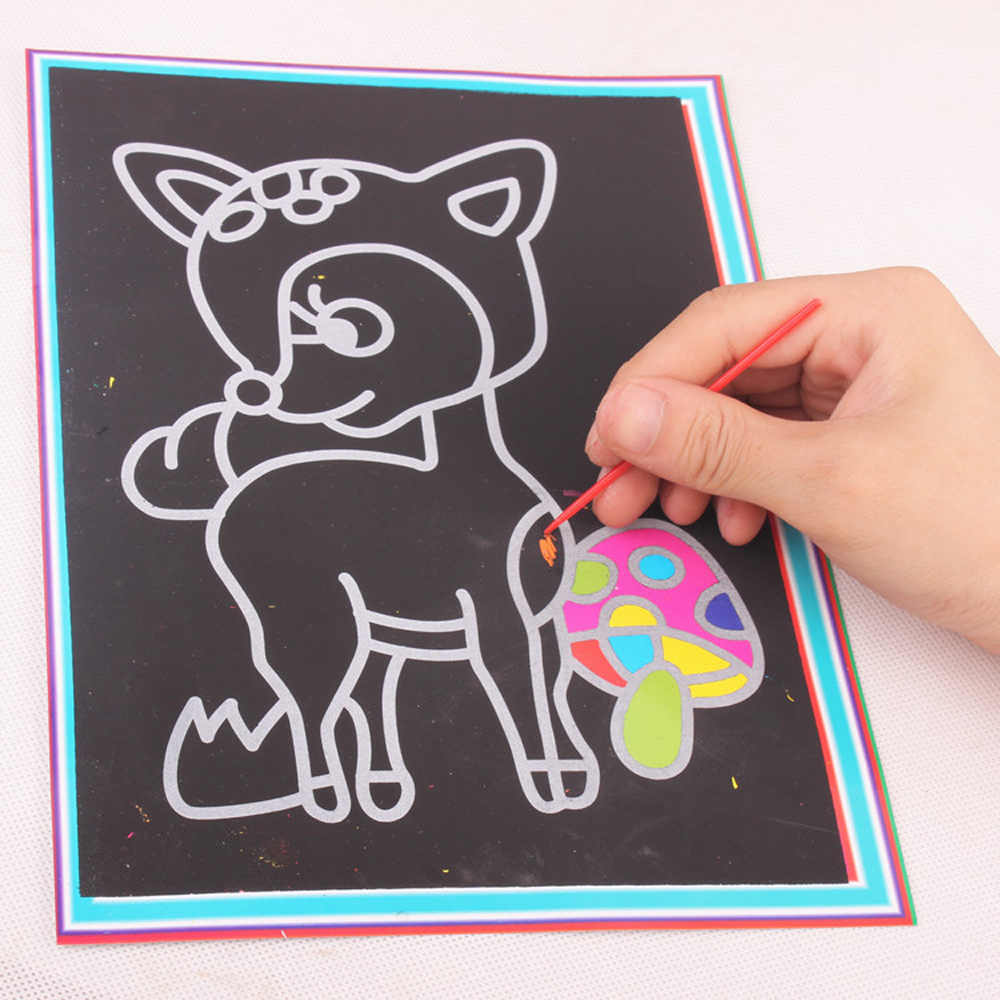 AliExpress 10 pcs 13x 9.8cm Scratch Art Paper Magic Painting Paper with Drawing Stick For Kids Toy Colorful Drawing Toys, view 3