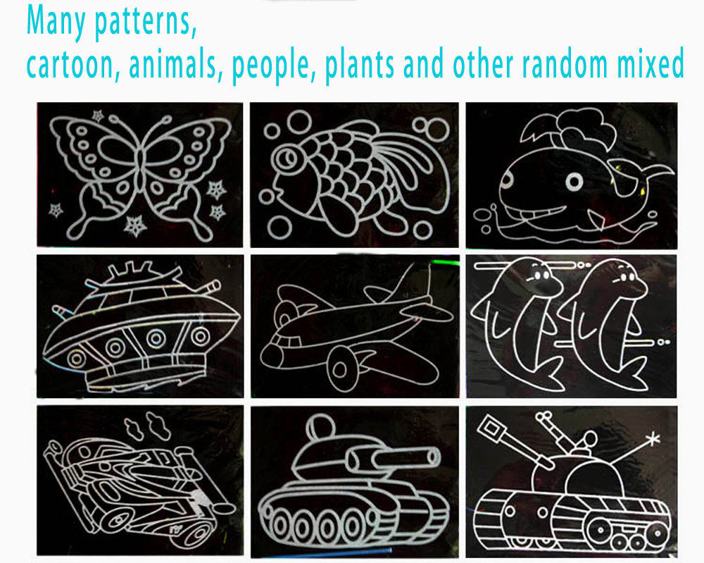 AliExpress 10 pcs 13x 9.8cm Scratch Art Paper Magic Painting Paper with Drawing Stick For Kids Toy Colorful Drawing Toys, view 4