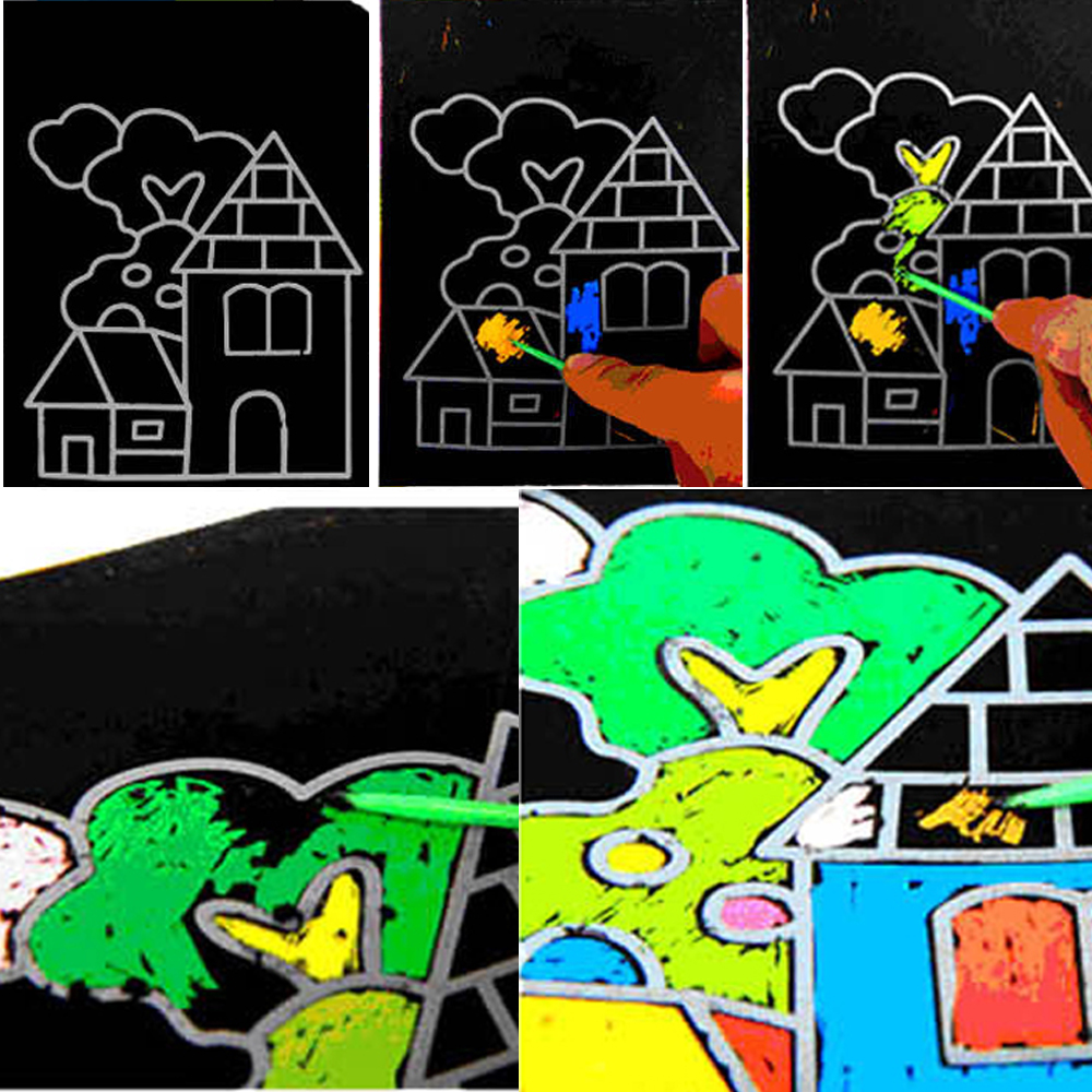 AliExpress 10 pcs 13x 9.8cm Scratch Art Paper Magic Painting Paper with Drawing Stick For Kids Toy Colorful Drawing Toys, view 5