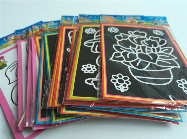 AliExpress 10 pcs 13x 9.8cm Scratch Art Paper Magic Painting Paper with Drawing Stick For Kids Toy Colorful Drawing Toys, view 6