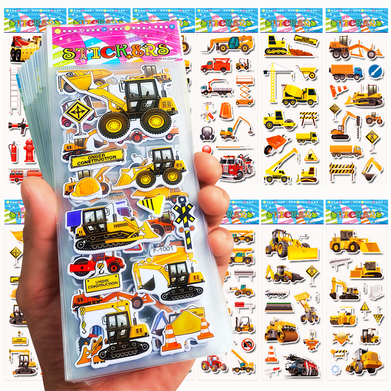 AliExpress 10 Sheets 3D Engineering Vehicle Stickers for Kids Puffy Children Stickers Boys Girls Teachers Reward Scrapbooking Gift Toys