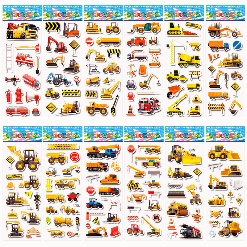 AliExpress 10 Sheets 3D Engineering Vehicle Stickers for Kids Puffy Children Stickers Boys Girls Teachers Reward Scrapbooking Gift Toys, view 2