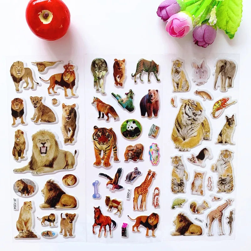 AliExpress 10 Sheets 3D Puffy Stickers Animals Bulk Stickers Scrapbook Decoration Birthday New Year Christmas Gifts for Kids Boys Girls, view 4