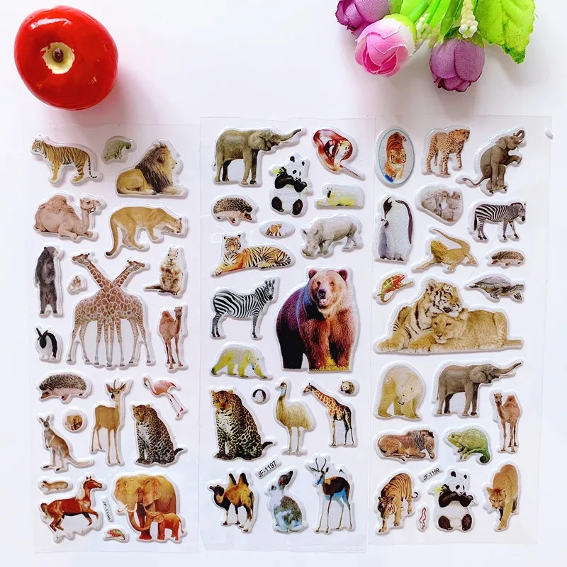 AliExpress 10 Sheets 3D Puffy Stickers Animals Bulk Stickers Scrapbook Decoration Birthday New Year Christmas Gifts for Kids Boys Girls, view 5