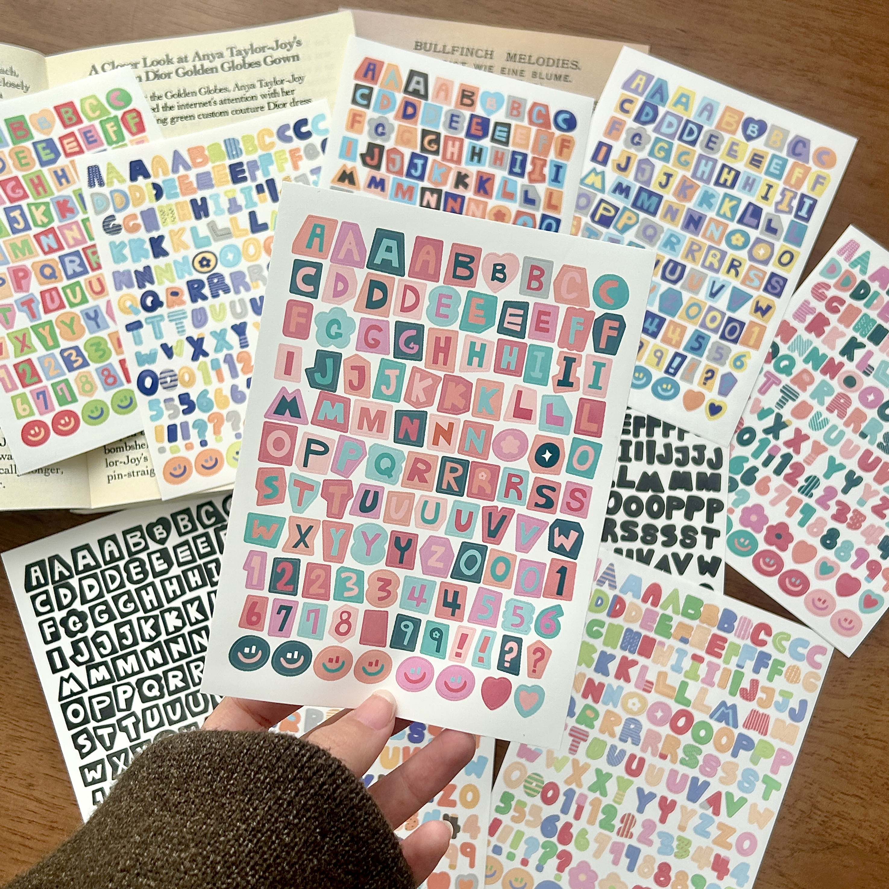 AliExpress 10 Sheets Colorful Alphabet Number Paper Stickers Self-Adhesive Letter Decals for Scrapbook Journal Planner Phone Case DIY Craft, view 4