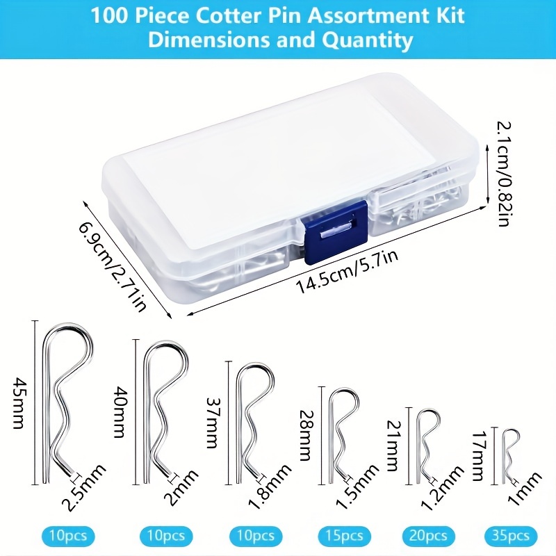 AliExpress 100-Piece Galvanized R-Clip Cotter Pin Assortment, view 2