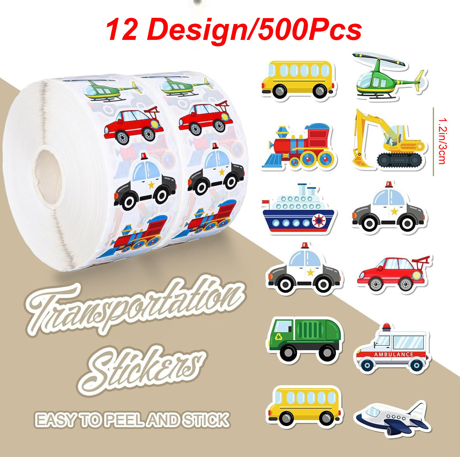 AliExpress 100-500pcs Cartoon Transportation Vehicles Stickers Birthday Wedding Party Gift Wrapping Label Scrapbook Stationery Stickers, view 2