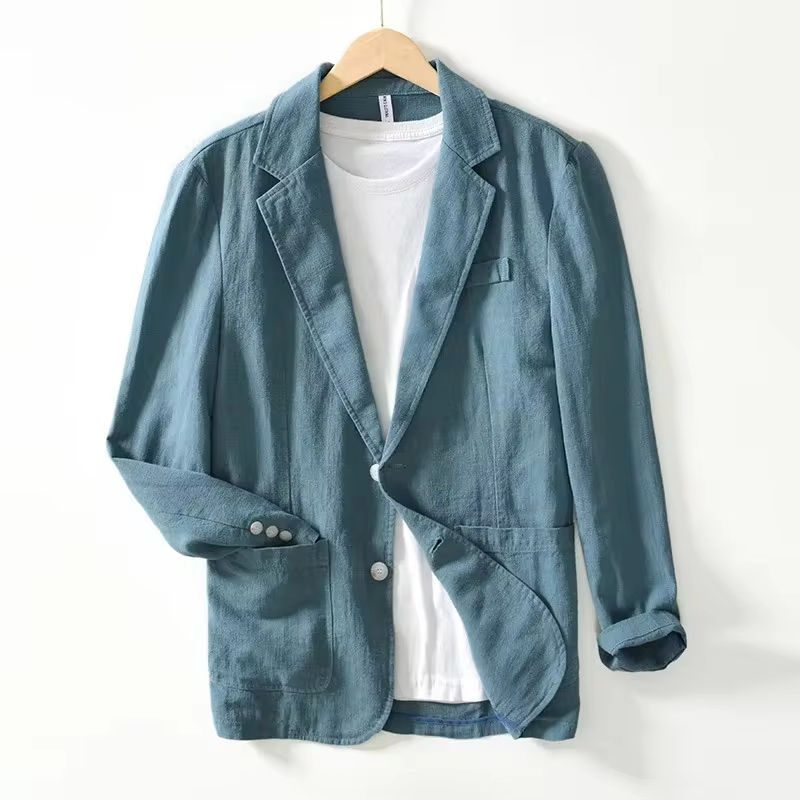 AliExpress 100% Cotton Breathable Men's Blazer Suit Jacket For Men Black Coat For Summer Business Lightweight Male Clothes 2024, view 5