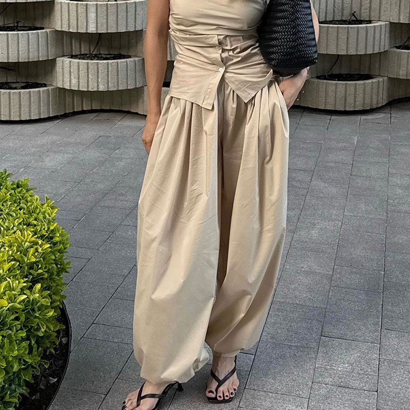 AliExpress 100% Cotton High Quality Women Casual High Waist Bloomers Long Pants Fashion Big Wide Leg Pants Women Clothes Trousers, view 2