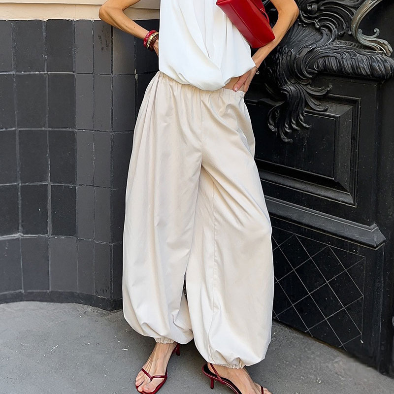 AliExpress 100% Cotton High Quality Women Casual High Waist Bloomers Long Pants Fashion Big Wide Leg Pants Women Clothes Trousers, view 3
