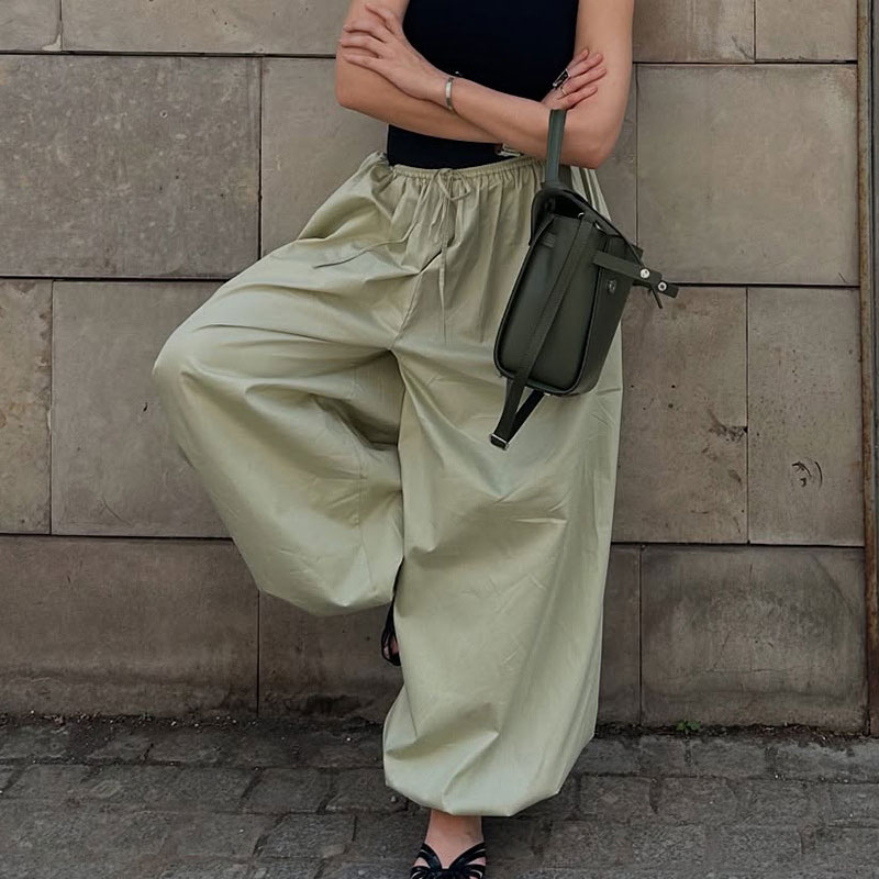 AliExpress 100% Cotton High Quality Women Casual High Waist Bloomers Long Pants Fashion Big Wide Leg Pants Women Clothes Trousers, view 4