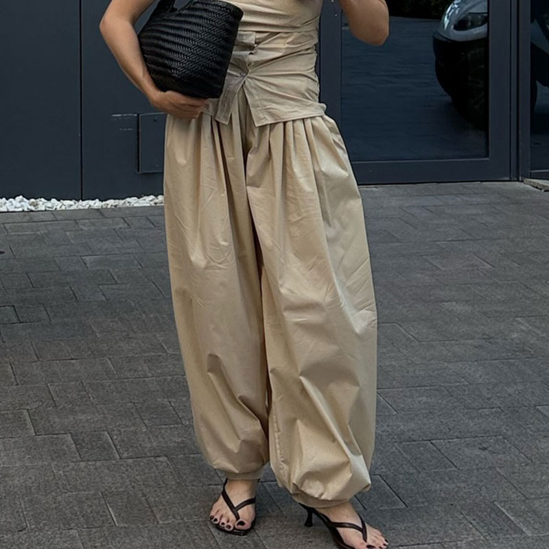 AliExpress 100% Cotton High Quality Women Casual High Waist Bloomers Long Pants Fashion Big Wide Leg Pants Women Clothes Trousers, view 5