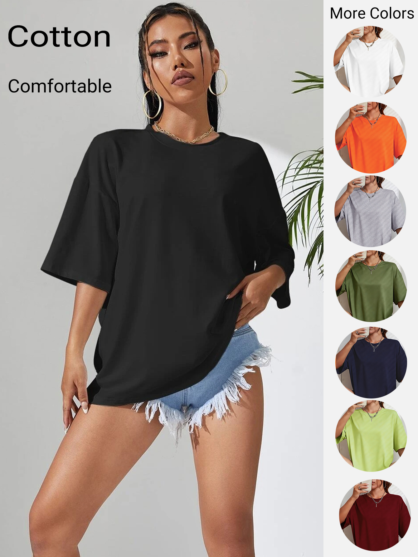 AliExpress 100% Cotton Solid Color Summer Womens T Shirt Street Hip Hop T-Shirts Loose Casual Short Sleeve Comfortable Fashion Tee Tops