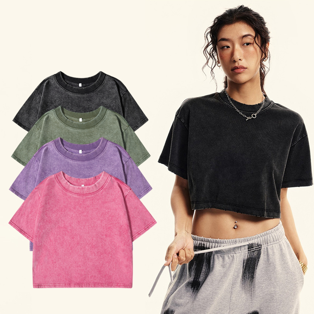 AliExpress 100% Cotton Washed T-Shirts For Women Loose O-Neck Crop Tops Y2k Street Female Clothes Summer Casual Vintage Short Sleeve Tees