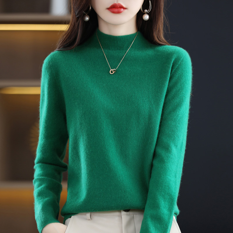 AliExpress 100% merino wool cashmere sweater women's sweater semi-high-necked long-sleeved pullover new warm pullover in autumn and winter., view 2