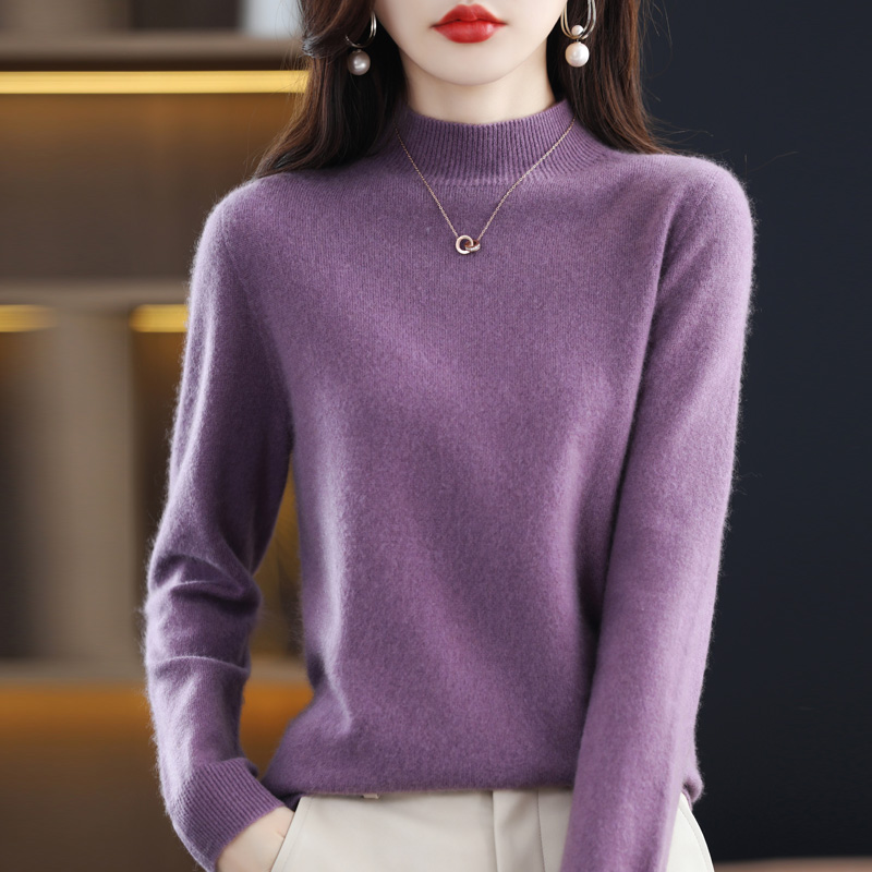 AliExpress 100% merino wool cashmere sweater women's sweater semi-high-necked long-sleeved pullover new warm pullover in autumn and winter., view 3